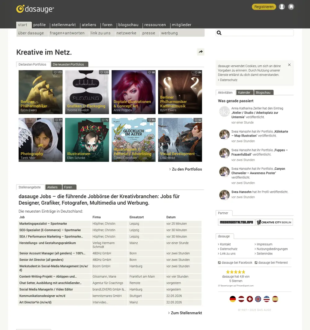 dasauge job board platform screenshot showing job search interface