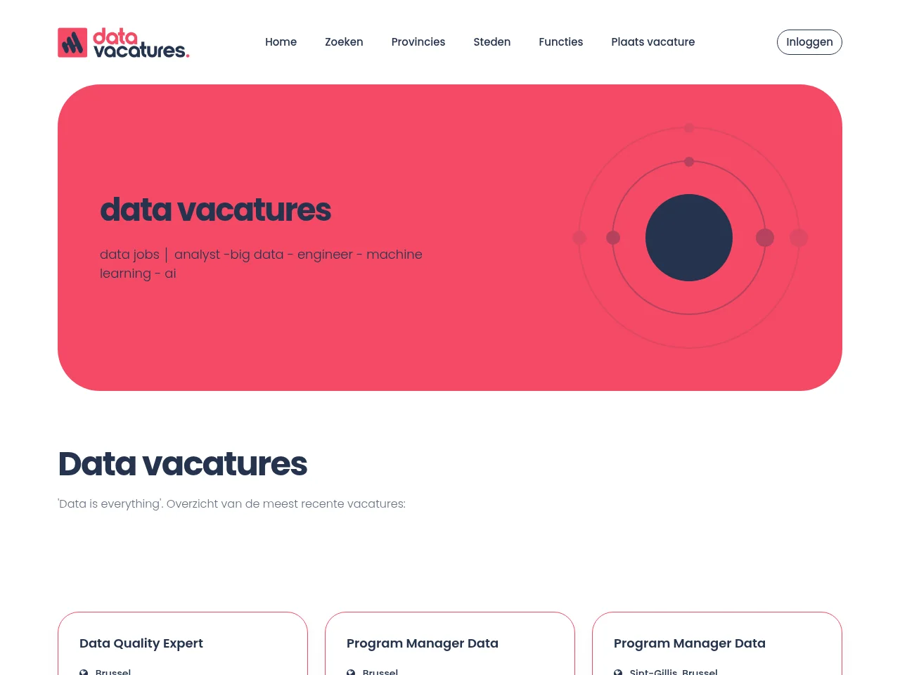 Data Vacatures screenshot Data Vacatures job board platform screenshot showing job search interface