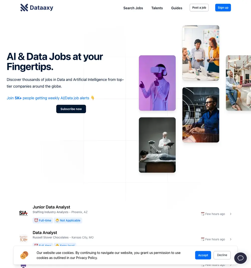 Dataaxy job board platform screenshot showing job search interface