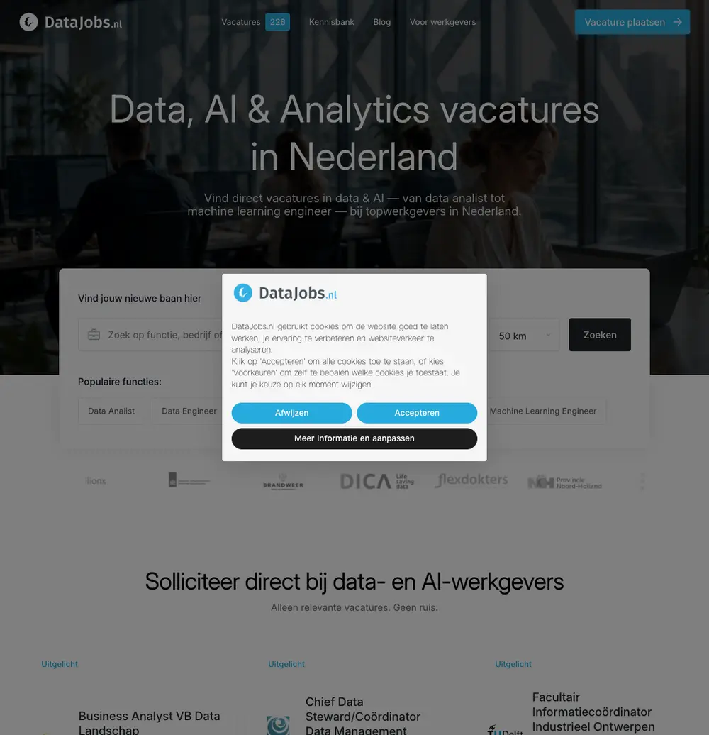 DataJobs.nl job board platform screenshot showing job search interface