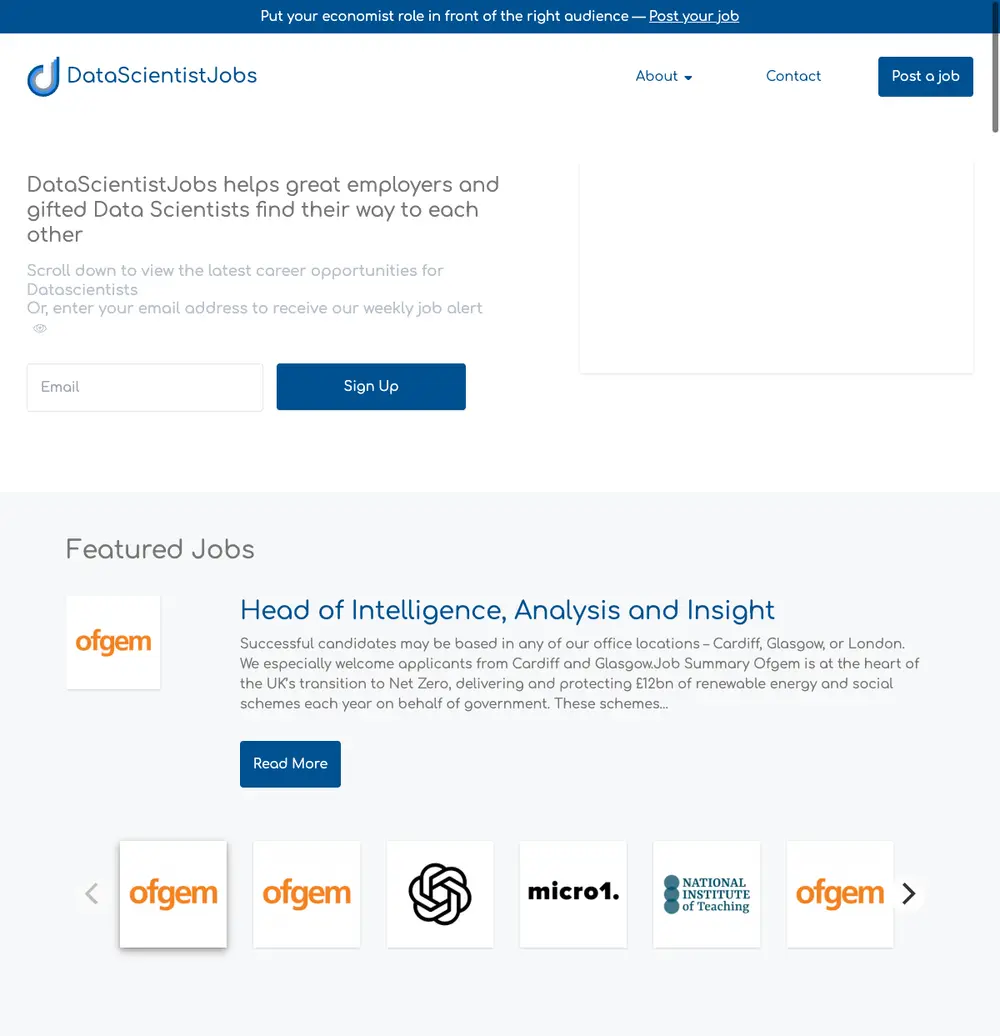 DataScientistJobs screenshot DataScientistJobs job board platform screenshot showing job search interface