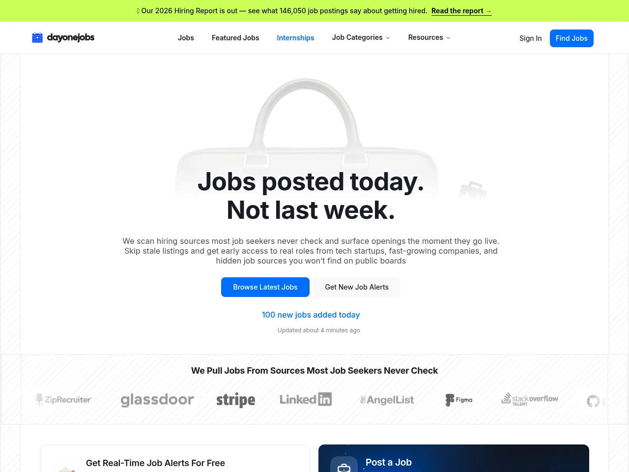 DayOneJobs job board platform screenshot showing job search interface