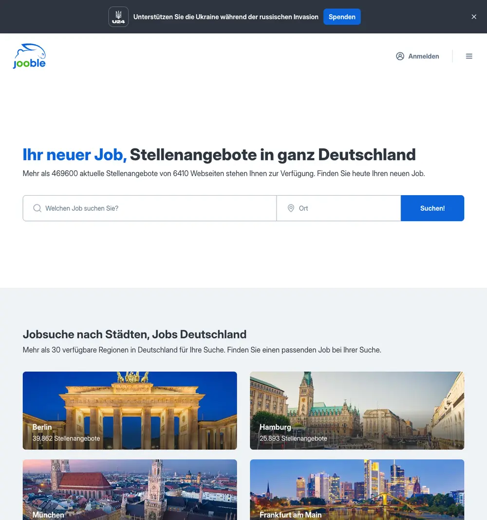 Jooble job board platform screenshot showing job search interface