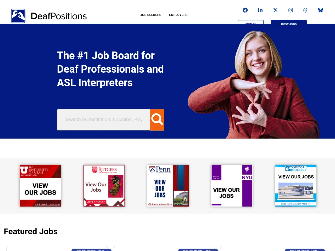 DeafPositions screenshot DeafPositions job board platform screenshot showing job search interface