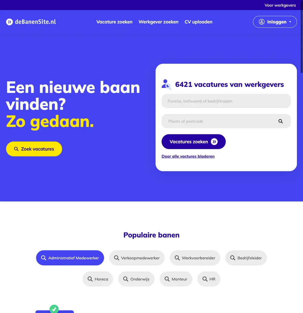 deBanenSite.nl job board platform screenshot showing job search interface