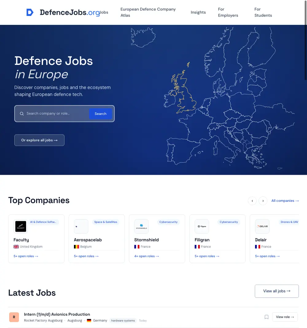 DefenceJobs.org screenshot DefenceJobs.org job board platform screenshot showing job search interface