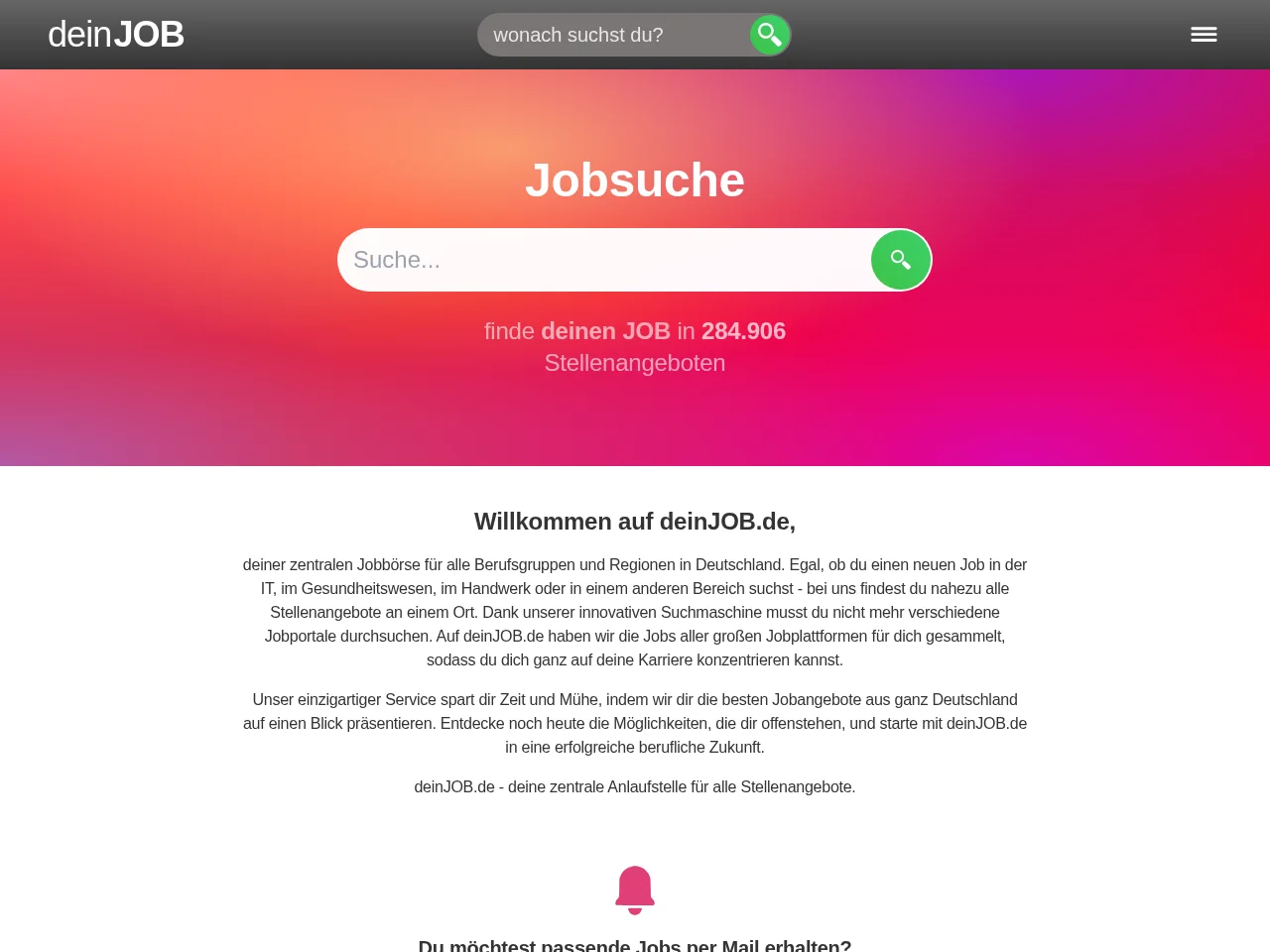 deinJOB.de job board platform screenshot showing job search interface