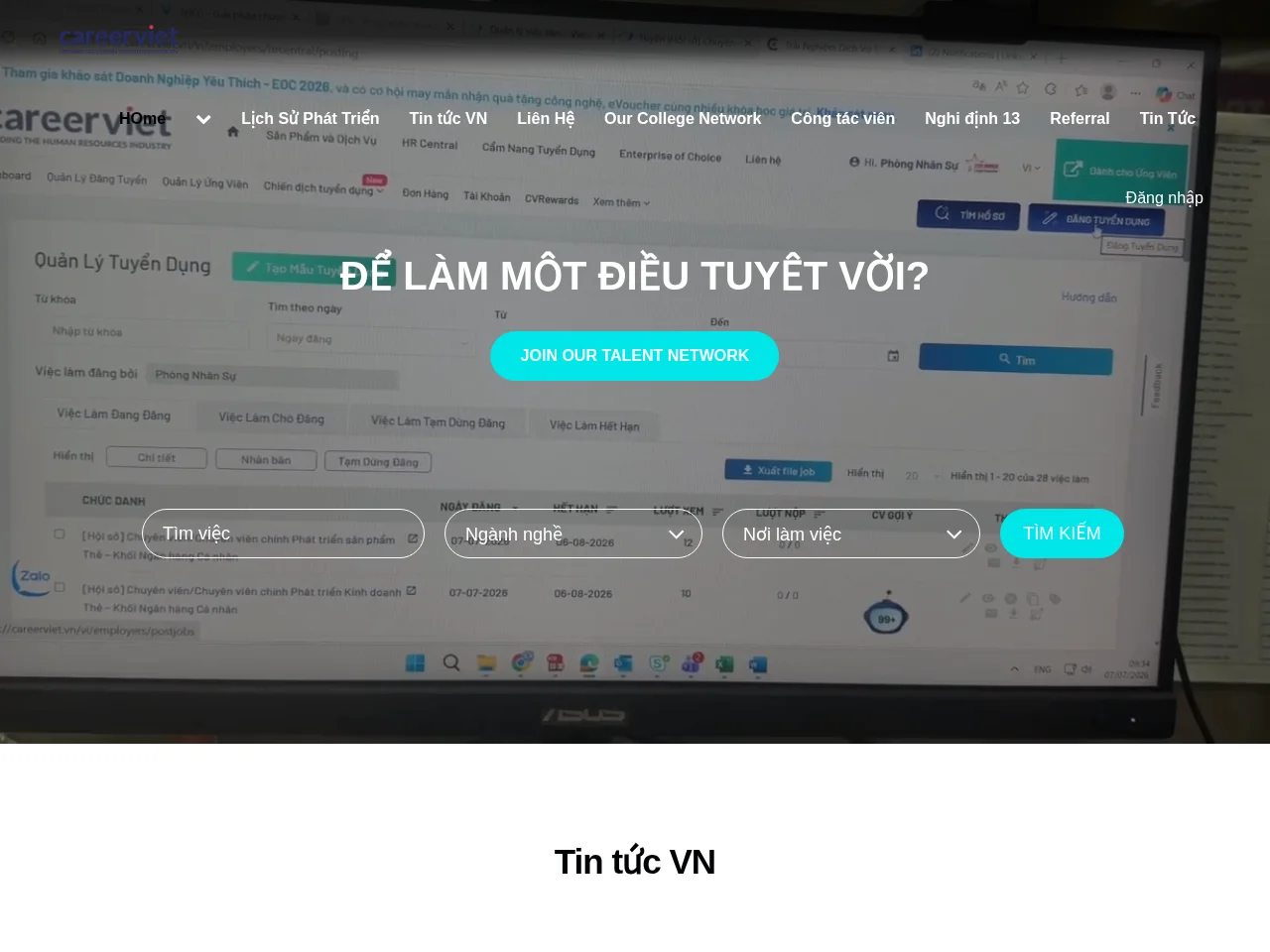 Talentnetwork job board platform screenshot showing job search interface