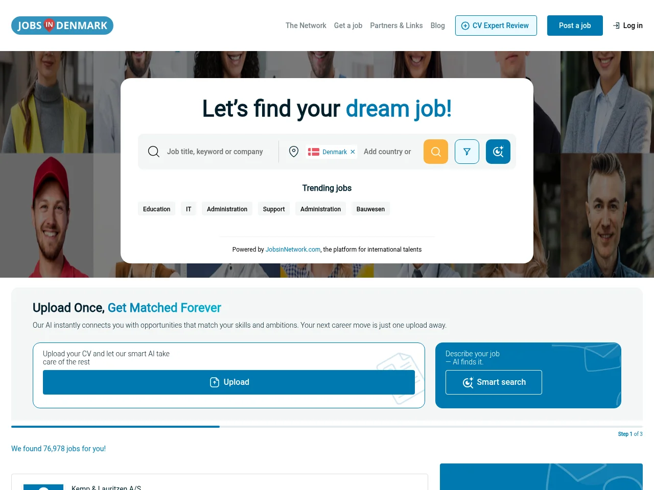 Jobs in Denmark website screenshot