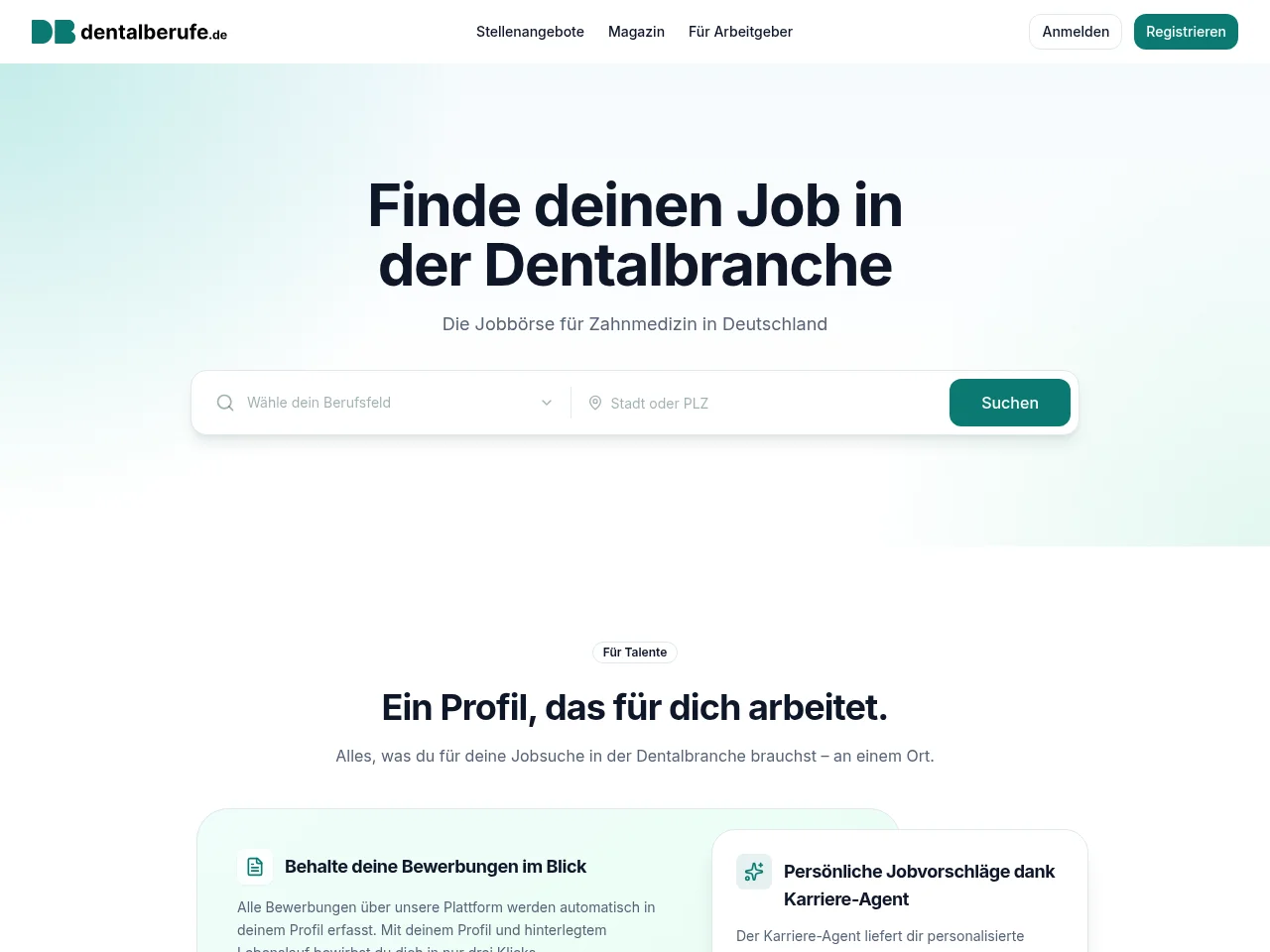 dentalberufe.de screenshot dentalberufe.de job board platform screenshot showing job search interface