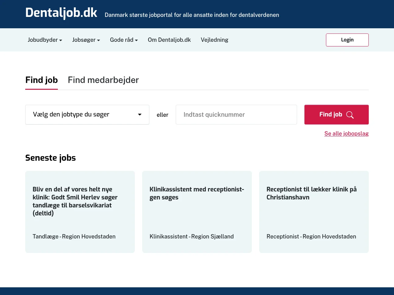 Dentaljob.dk screenshot Dentaljob.dk job board platform screenshot showing job search interface