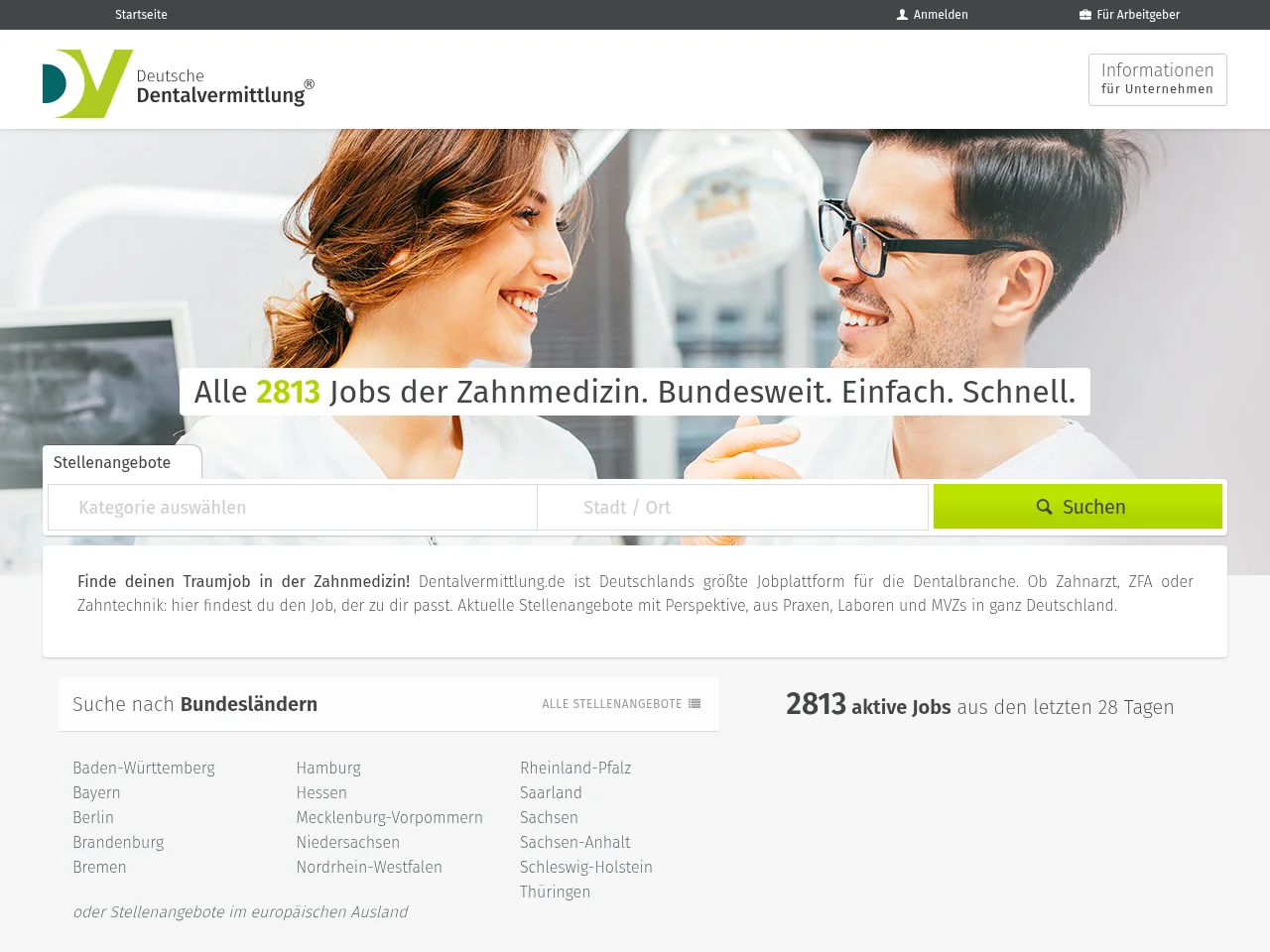 Dentalvermittlung.de screenshot Dentalvermittlung.de job board platform screenshot showing job search interface