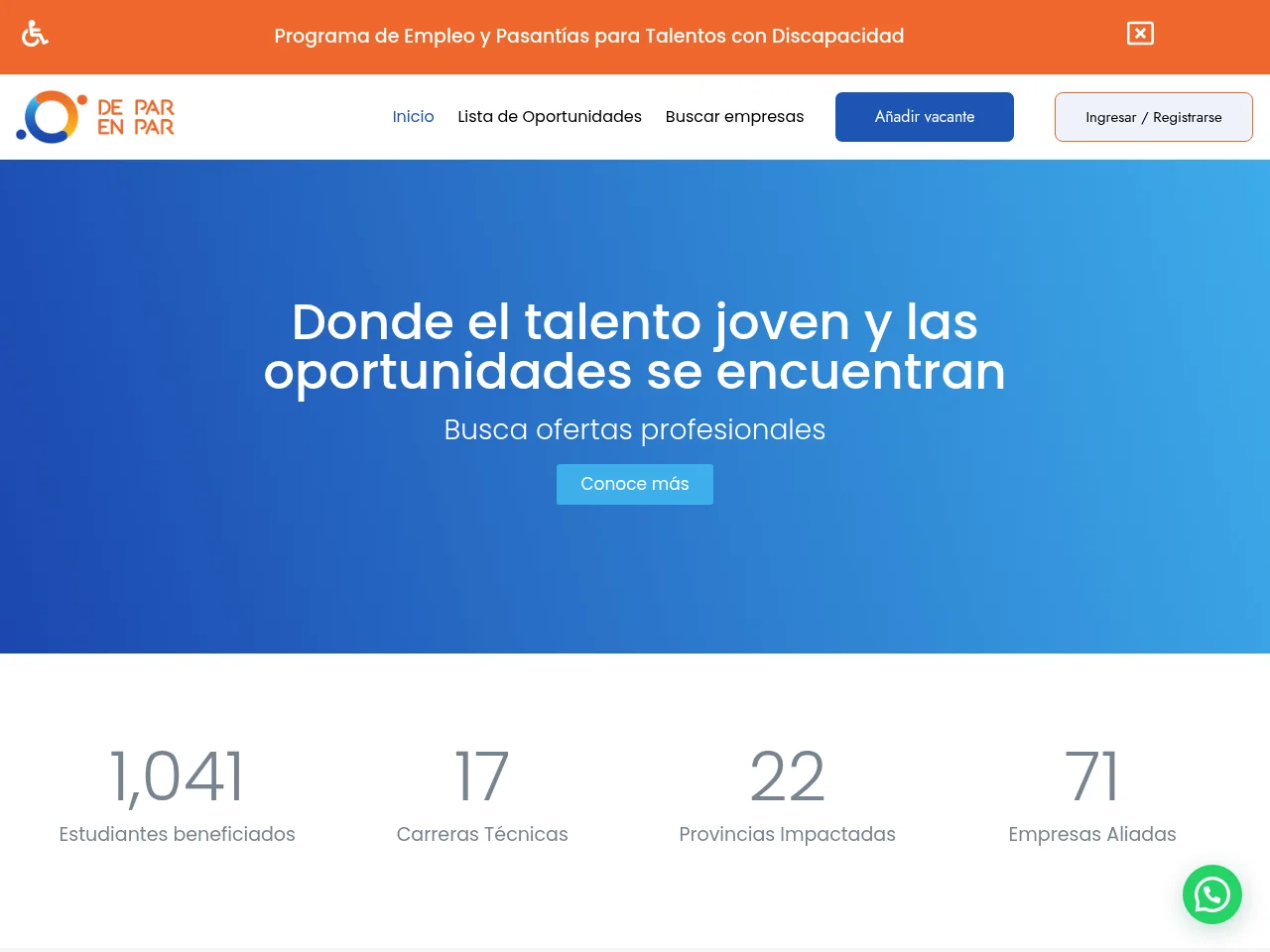 De Par en Par job board platform screenshot showing job search interface