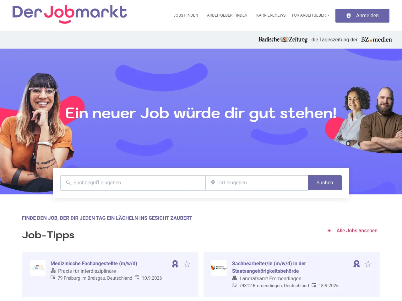derjobmarkt.de job board platform screenshot showing job search interface