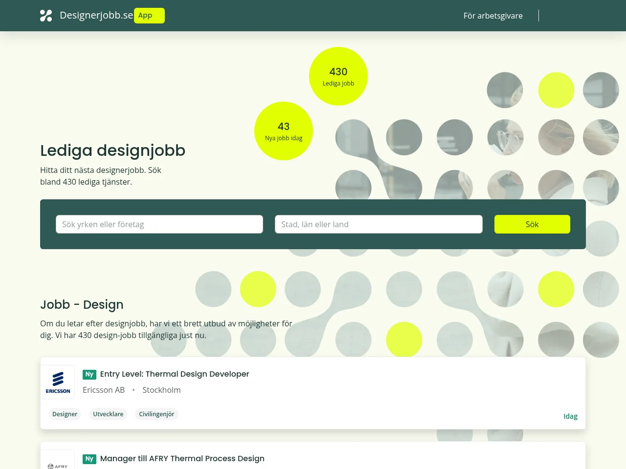 designerjobb.se screenshot designerjobb.se job board platform screenshot showing job search interface