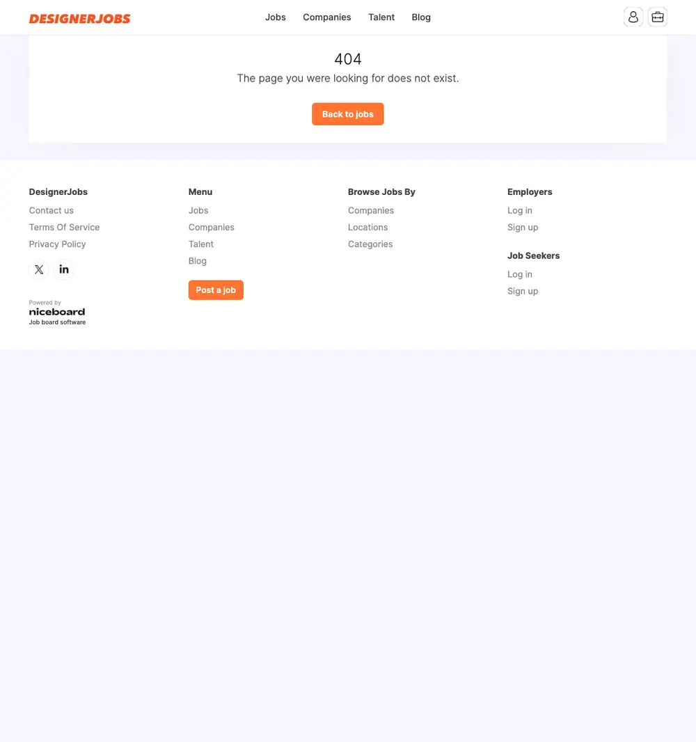 DesignerJobs job board platform screenshot showing job search interface