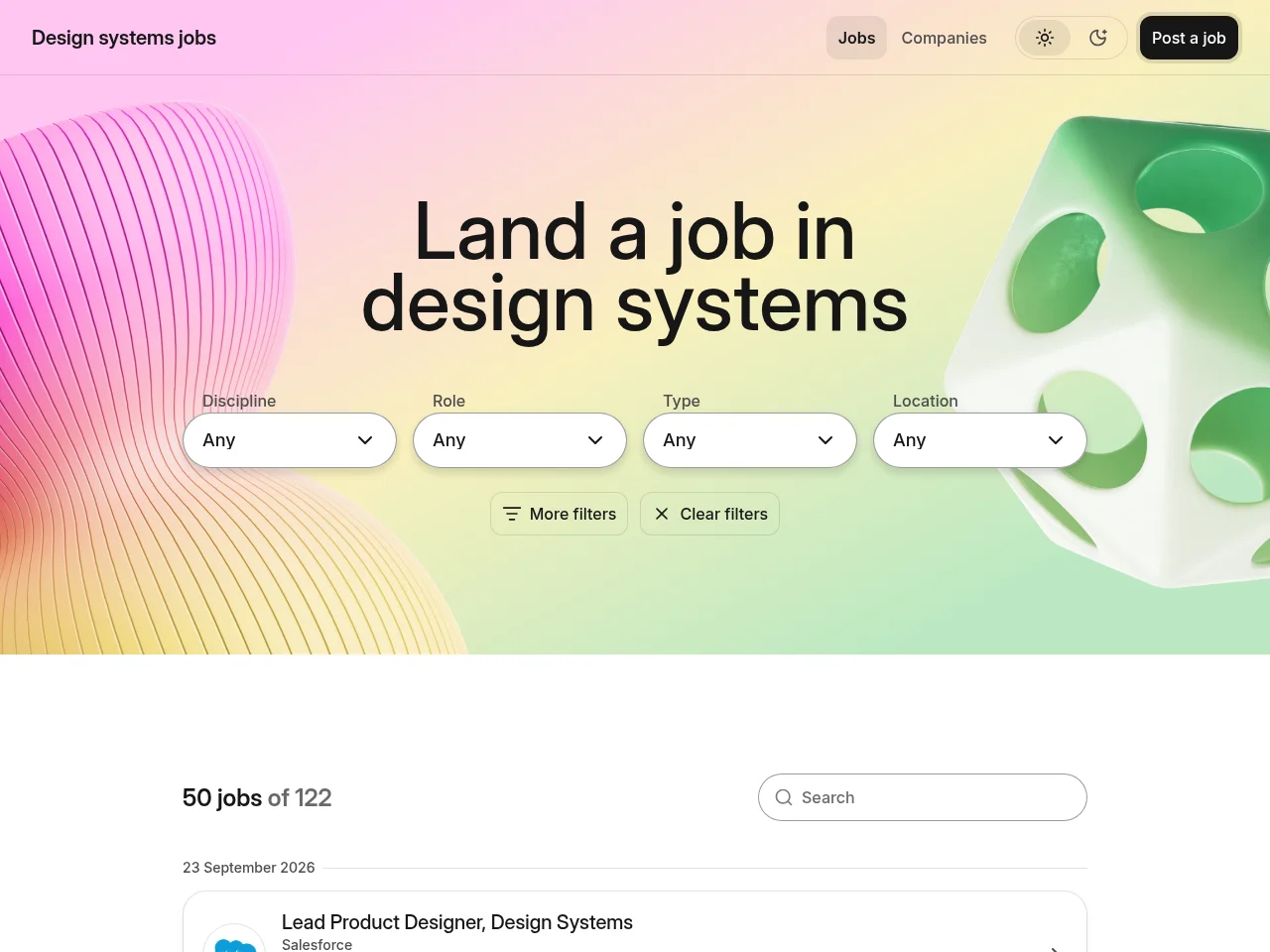 designsystems.jobs screenshot designsystems.jobs job board platform screenshot showing job search interface