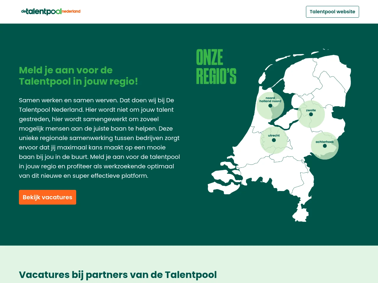De Talentpool Nederland job board platform screenshot showing job search interface