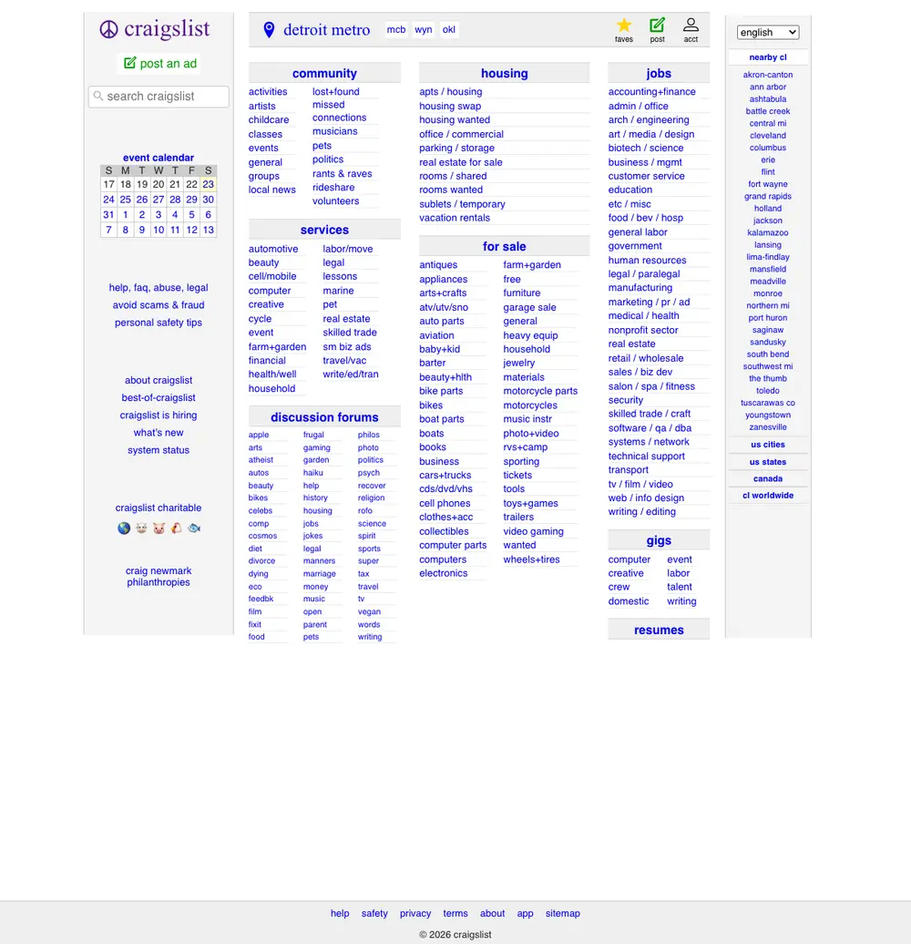 craigslist job board platform screenshot showing job search interface