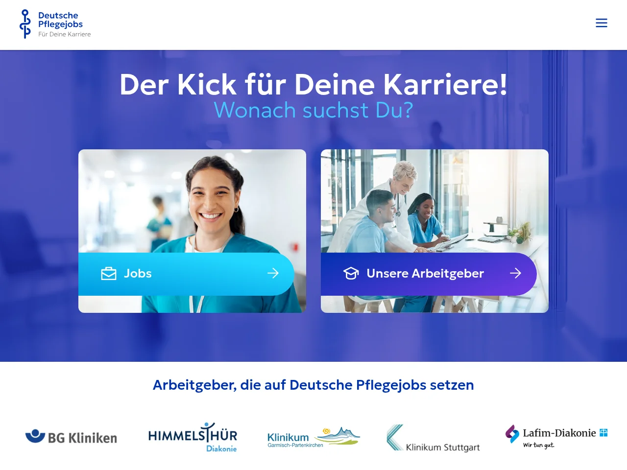 Deutsche Pflegejobs job board platform screenshot showing job search interface