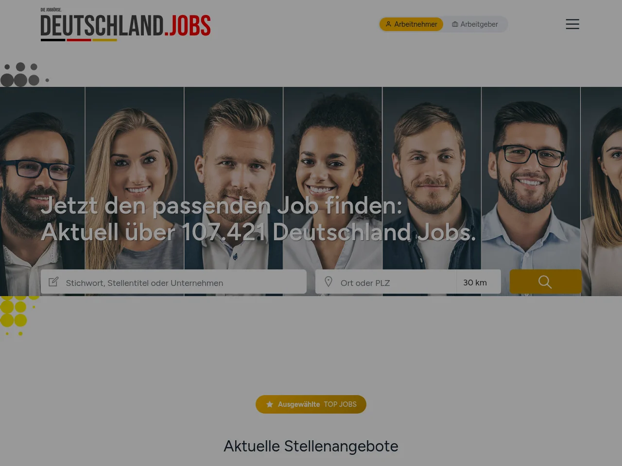 DEUTSCHLAND.JOBS job board platform screenshot showing job search interface