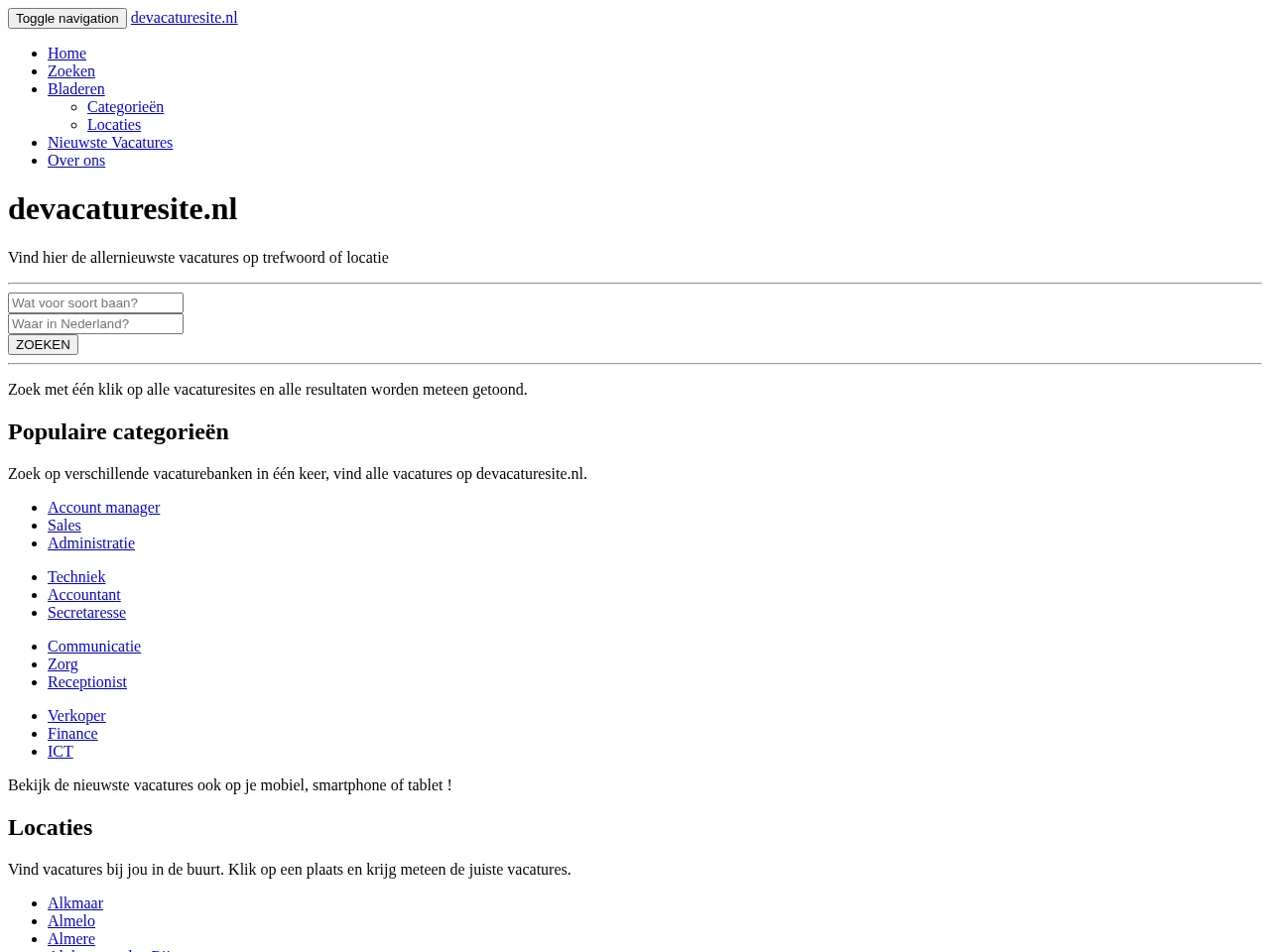 devacaturesite.nl job board platform screenshot showing job search interface