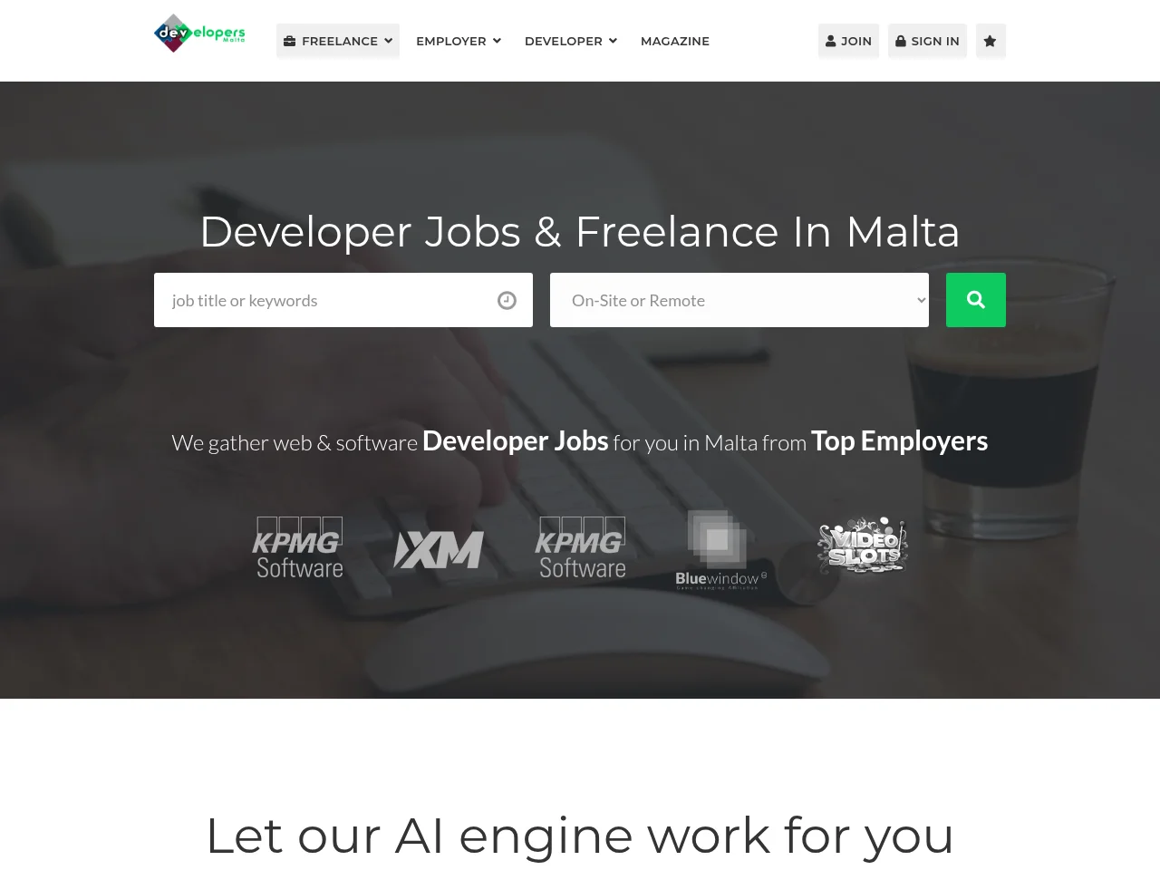 Developers Malta screenshot Developers Malta job board platform screenshot showing job search interface