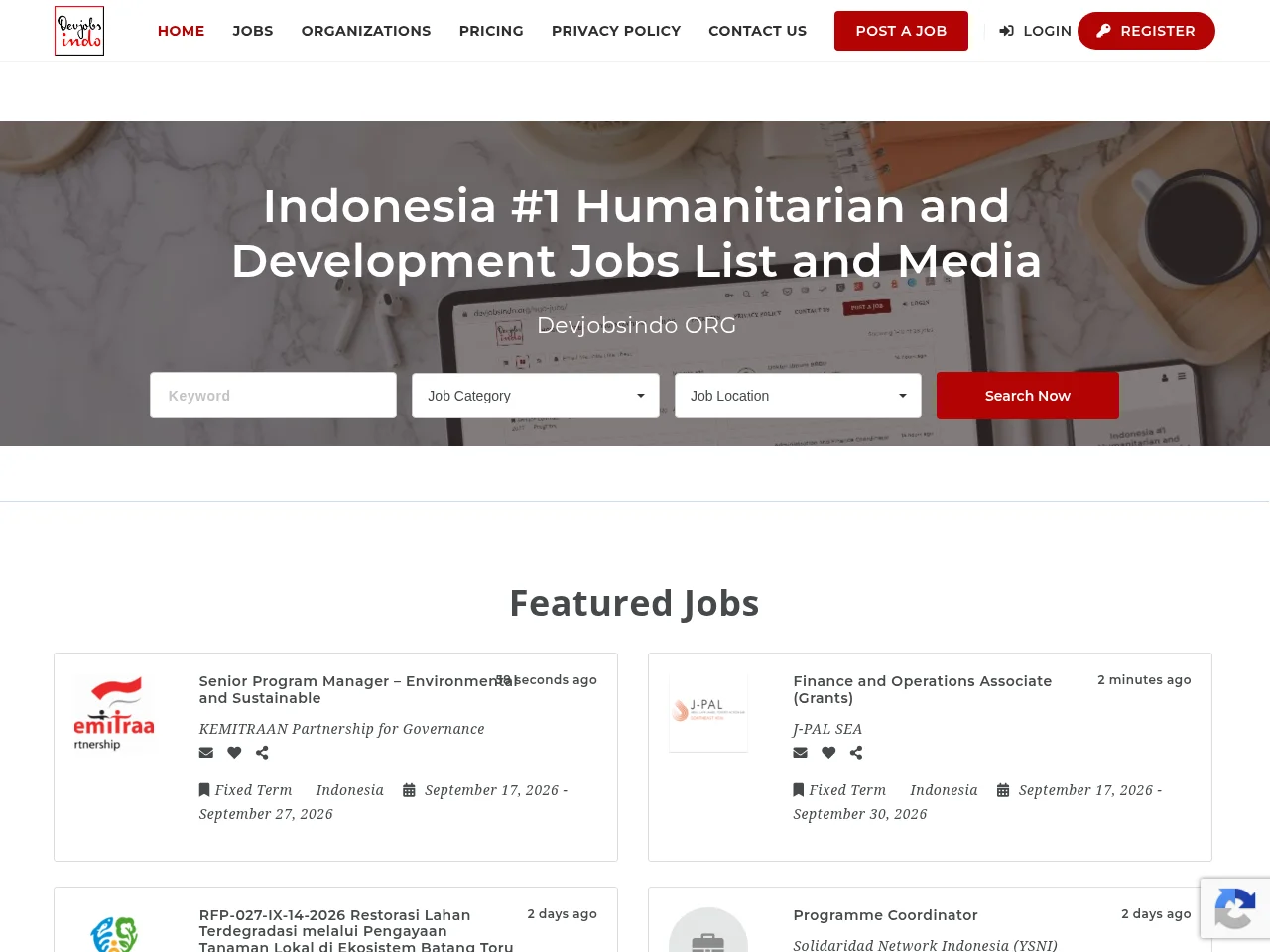 Devjobs Indonesia job board platform screenshot showing job search interface