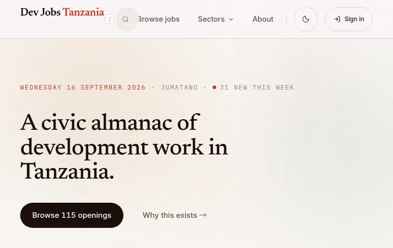 Dev Jobs Tanzania job board platform screenshot showing job search interface