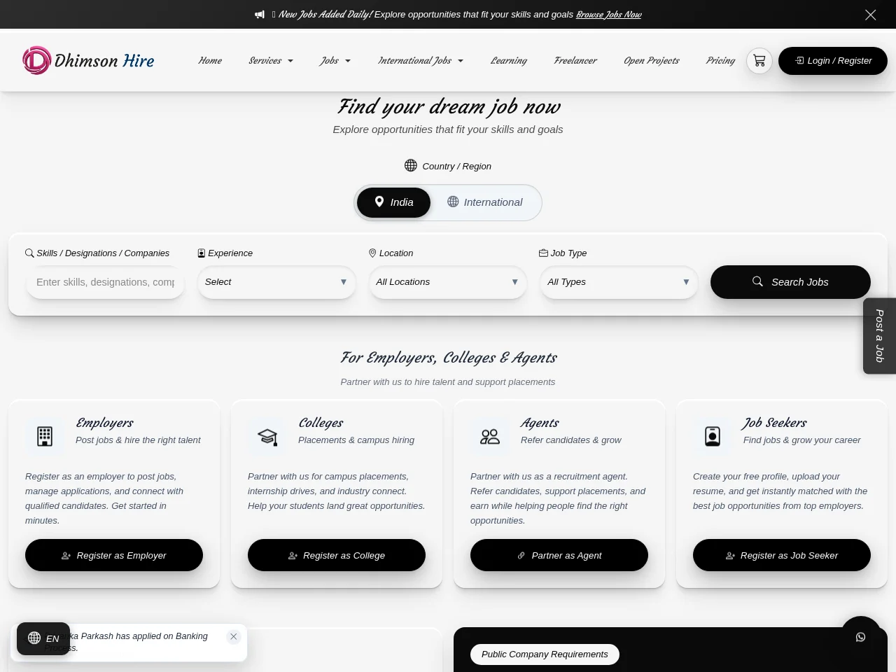 Hire New job board platform screenshot showing job search interface