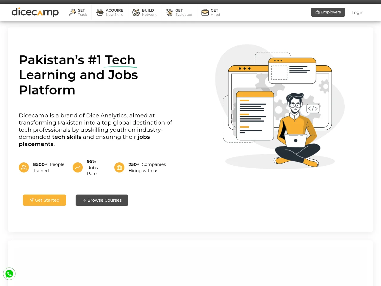 Dicecamp job board platform screenshot showing job search interface