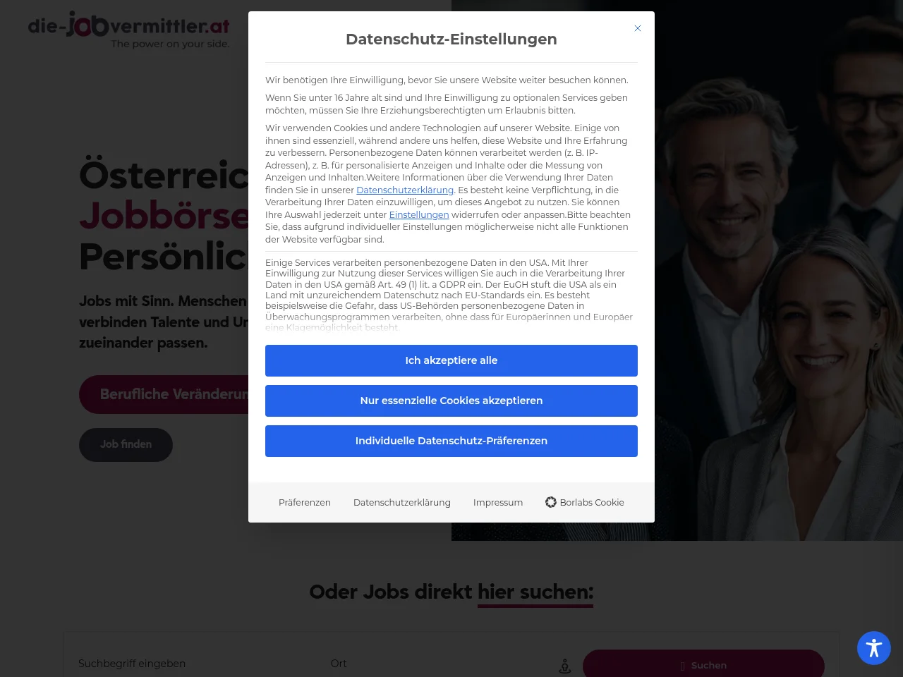 Jobvermittler.at screenshot Jobvermittler.at job board platform screenshot showing job search interface