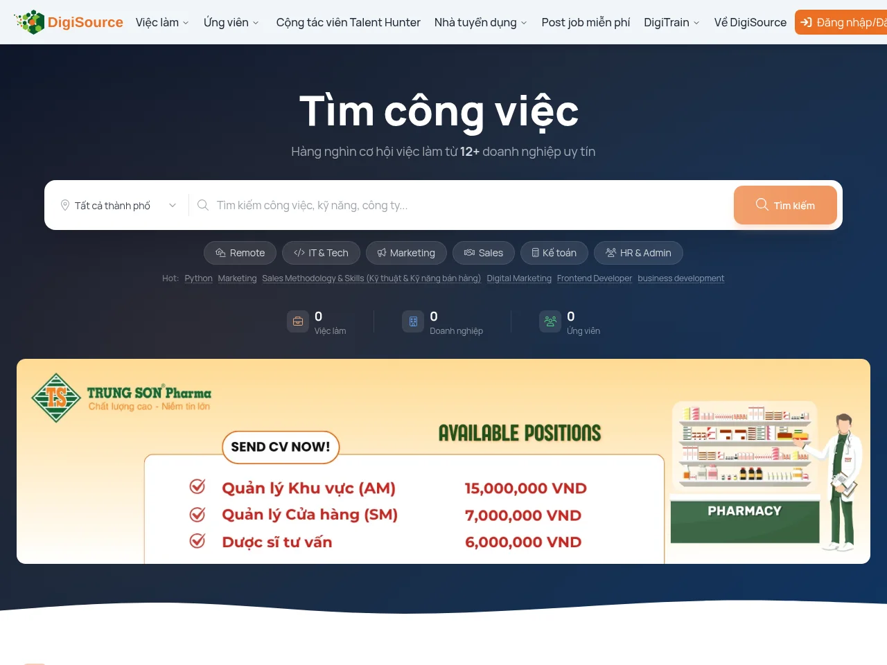 DigiSource job board platform screenshot showing job search interface
