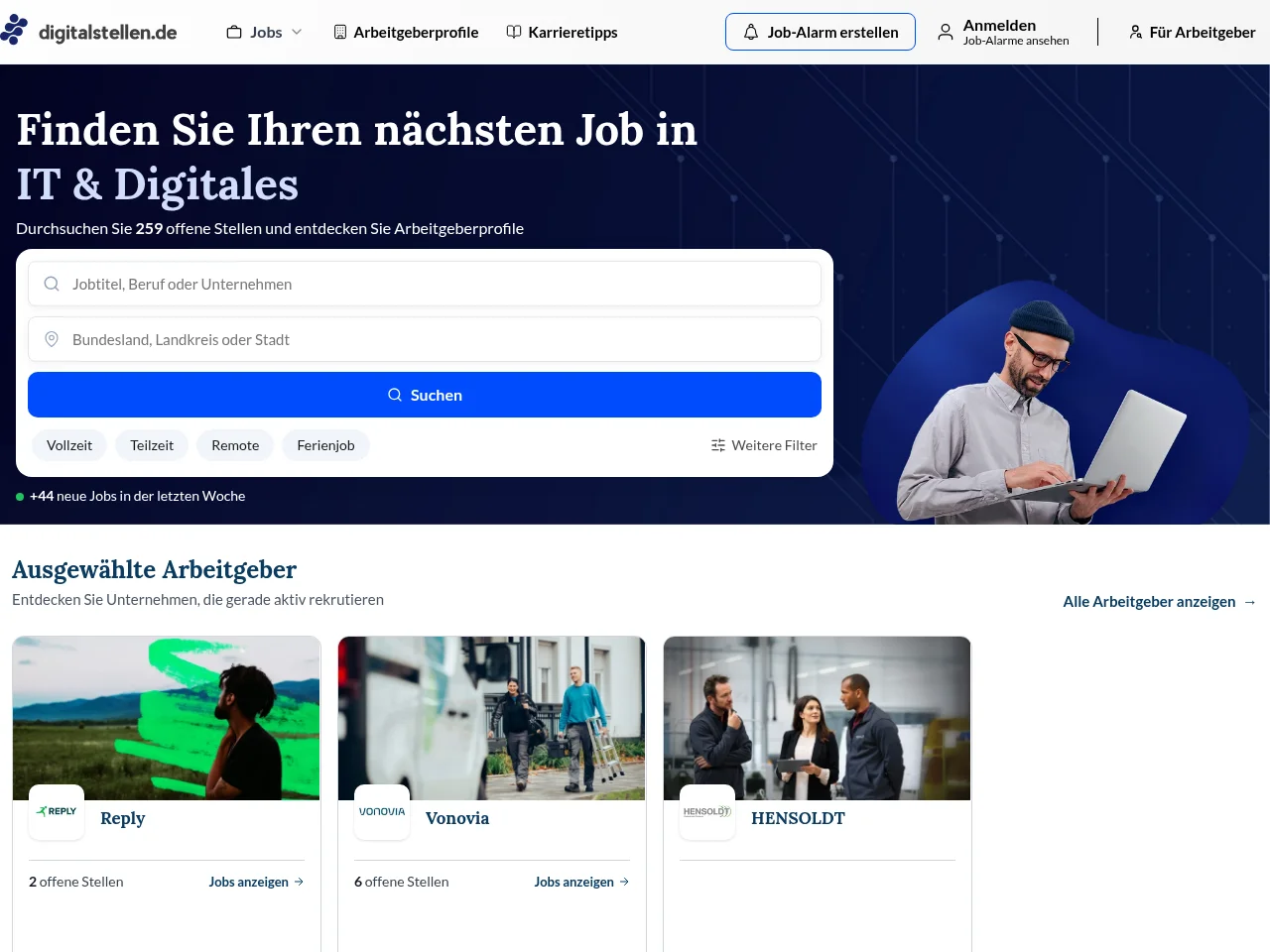 Digitalstellen job board platform screenshot showing job search interface