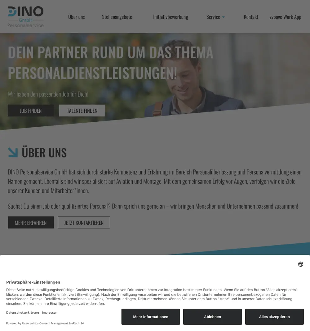 DINO Personalservice GmbH job board platform screenshot showing job search interface