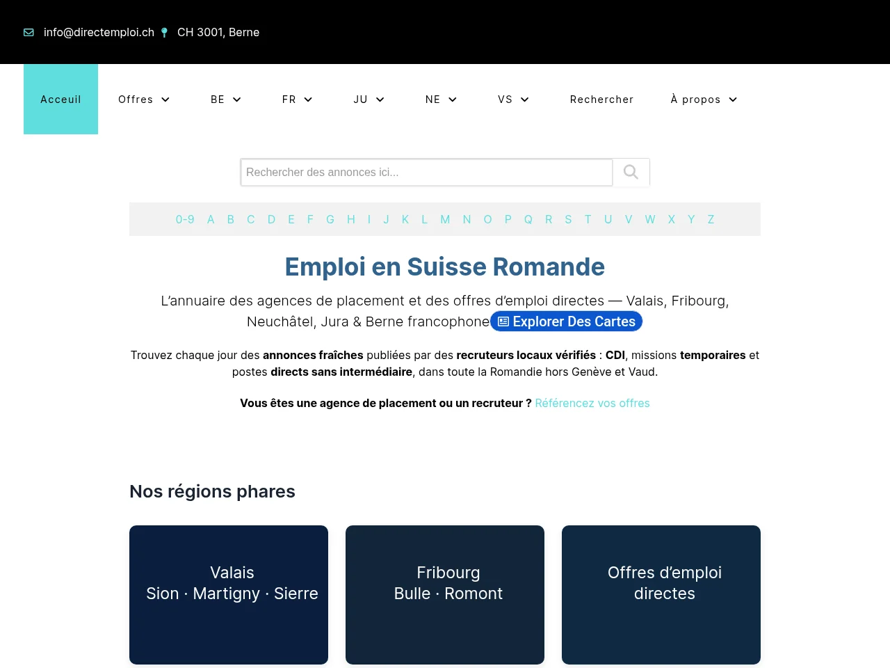 Direct Emploi job board platform screenshot showing job search interface