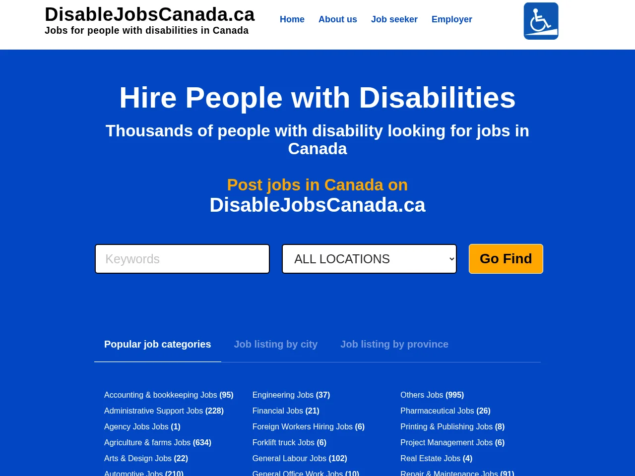 DisableJobsCanada.ca screenshot DisableJobsCanada.ca job board platform screenshot showing job search interface