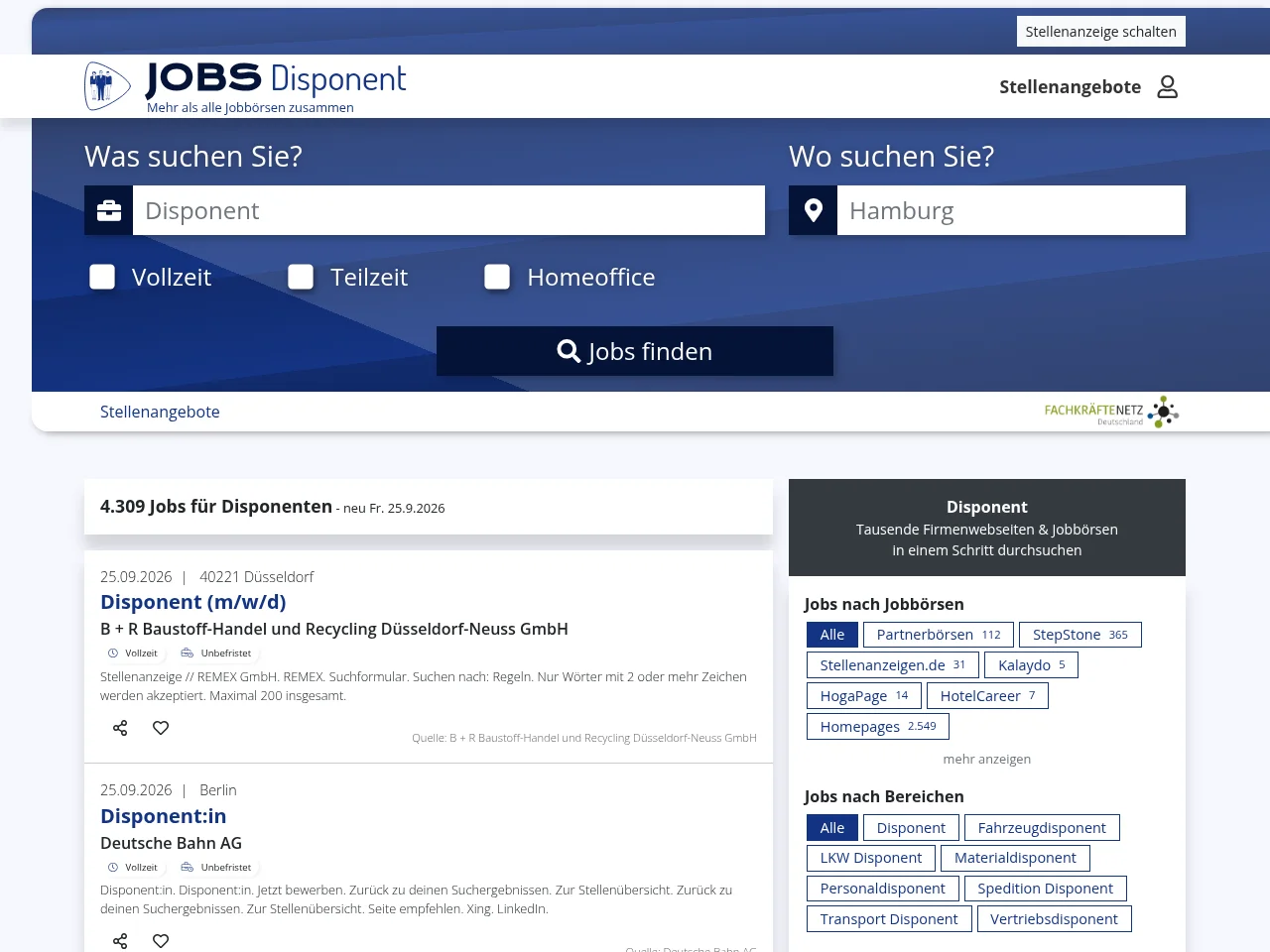 disponent-jobs.de screenshot disponent-jobs.de job board platform screenshot showing job search interface