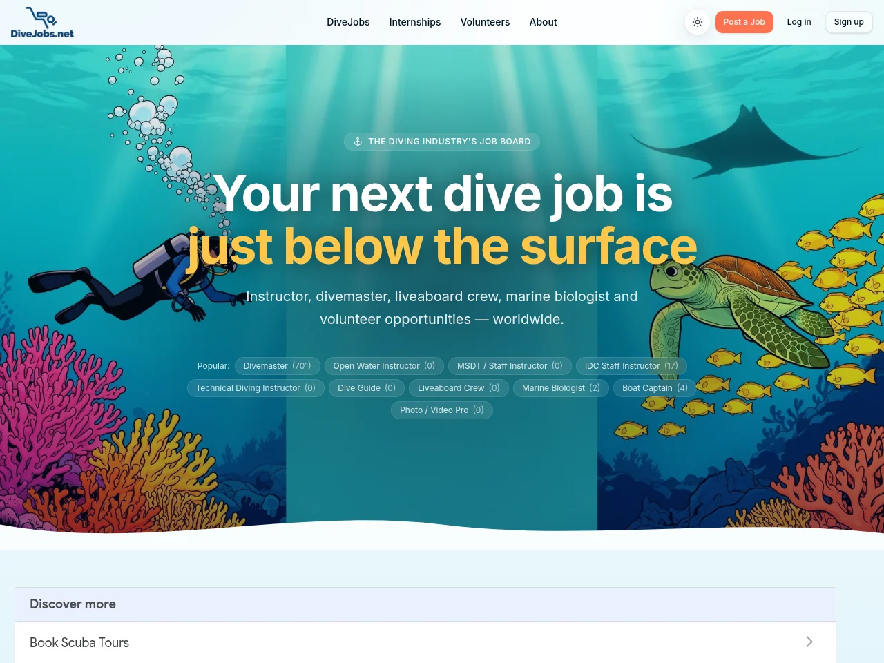 DiveJobs website screenshot