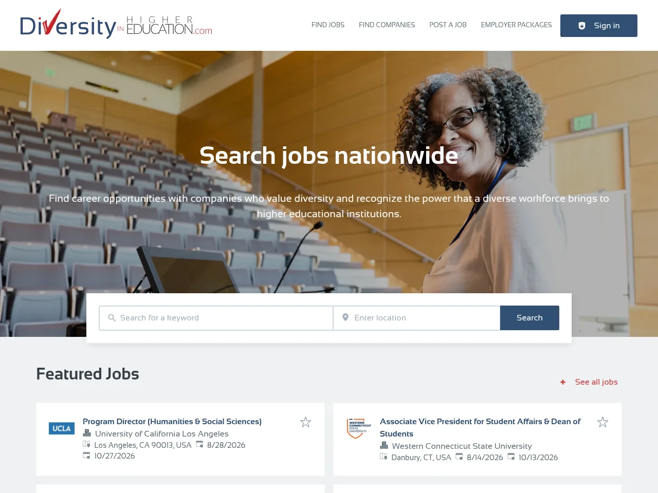 DiversityInHigherEducation.com screenshot DiversityInHigherEducation.com job board platform screenshot showing job search interface