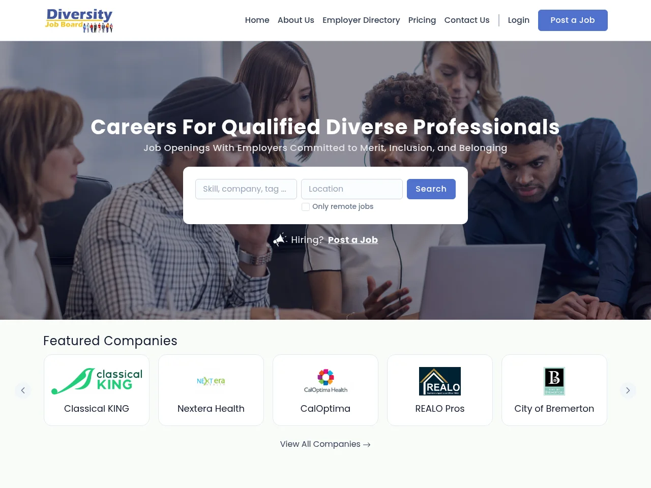 Diversity Job Board job board platform screenshot showing job search interface