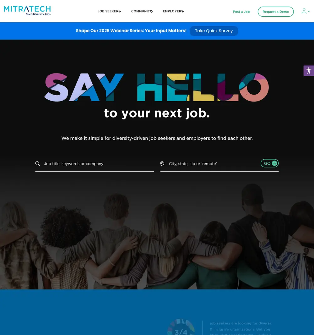 DiversityJobs job board platform screenshot showing job search interface