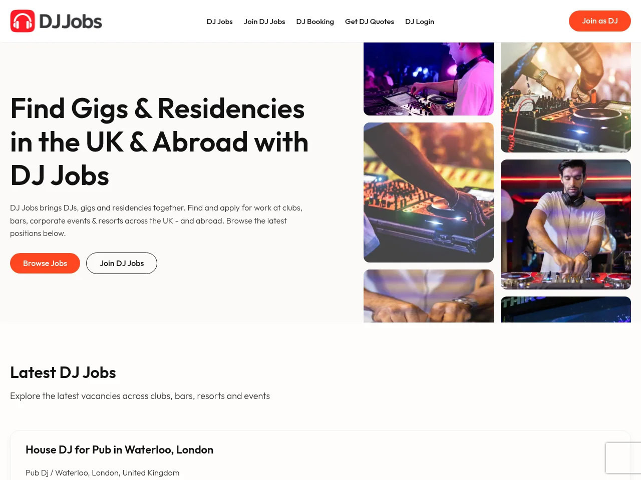 DJ Jobs screenshot DJ Jobs job board platform screenshot showing job search interface