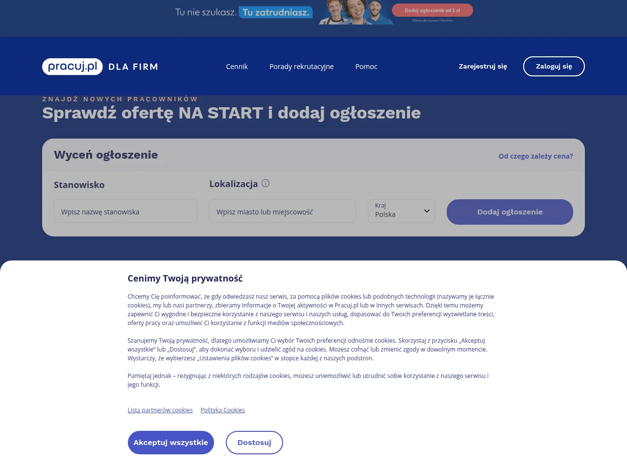 Pracuj.pl job board platform screenshot showing job search interface
