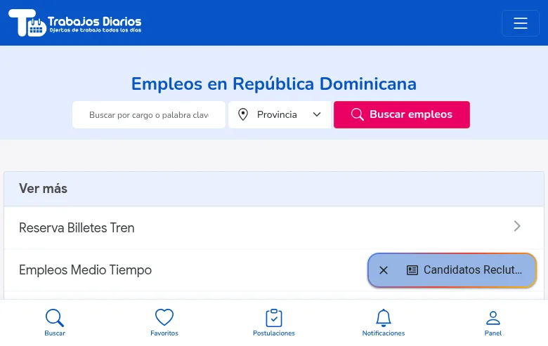 Trabajos Diarios job board platform screenshot showing job search interface
