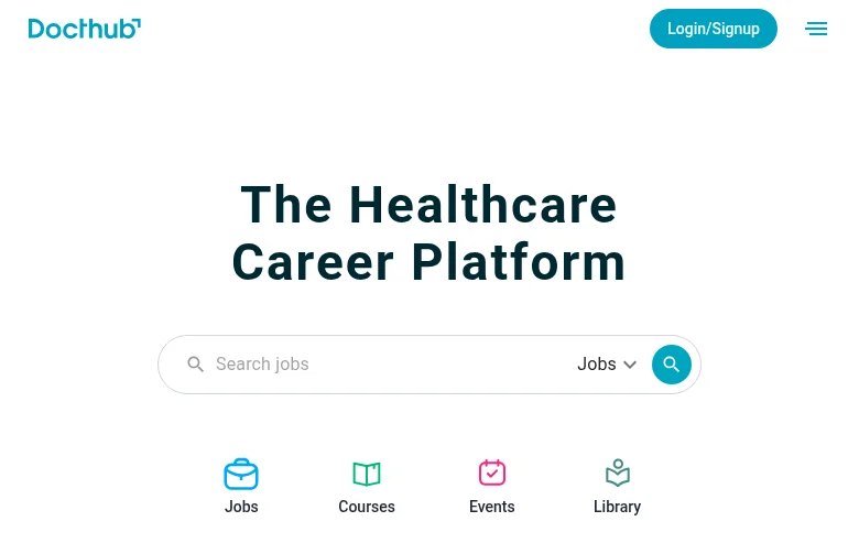 Docthub job board platform screenshot showing job search interface
