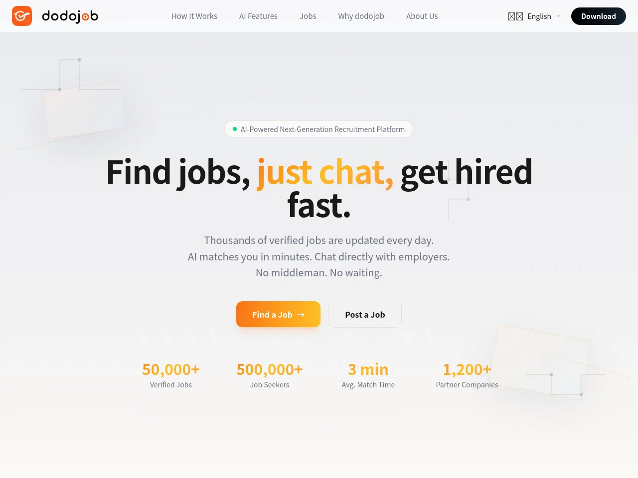 dodojob job board platform screenshot showing job search interface