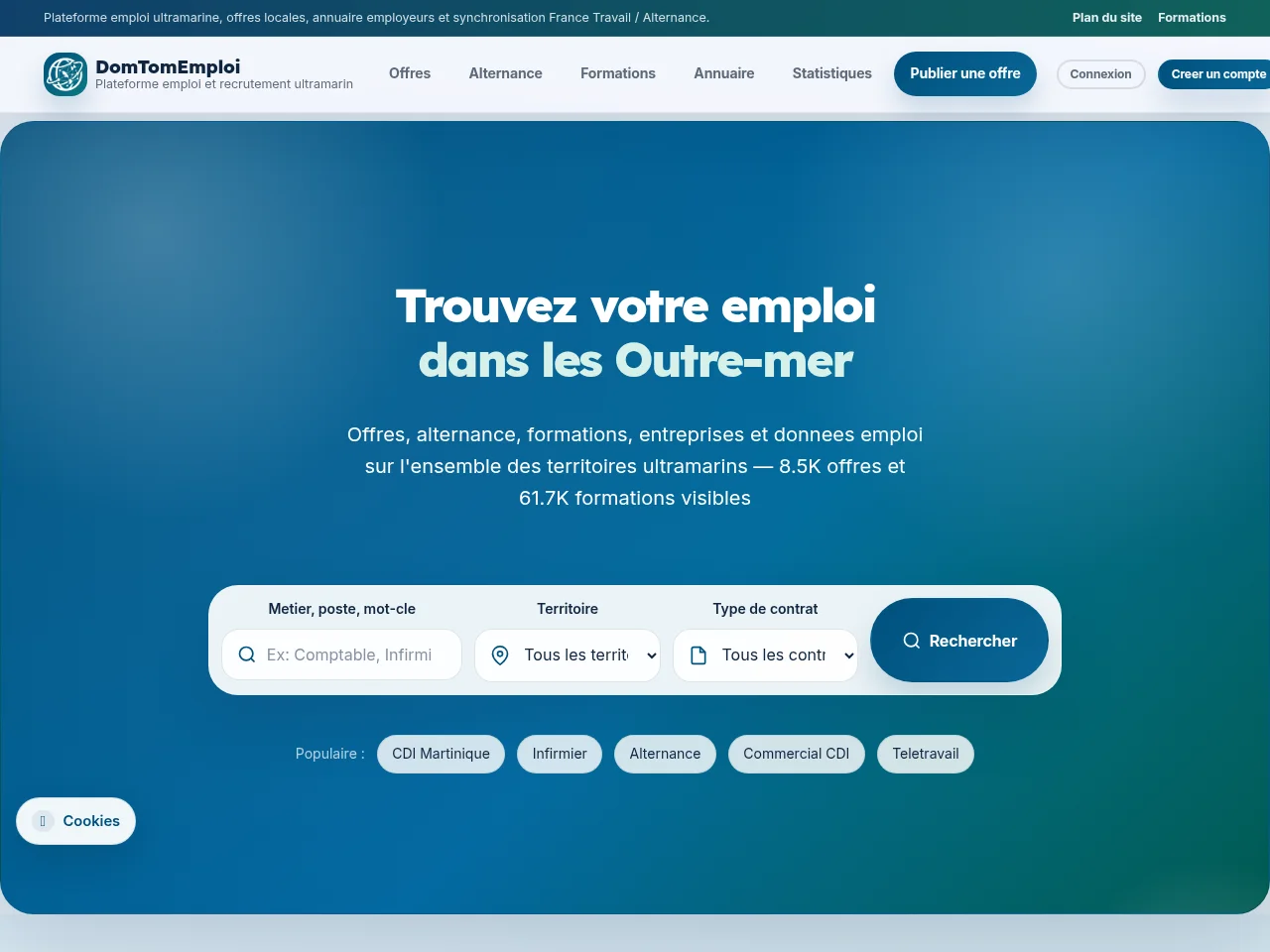 DomTomEmploi job board platform screenshot showing job search interface