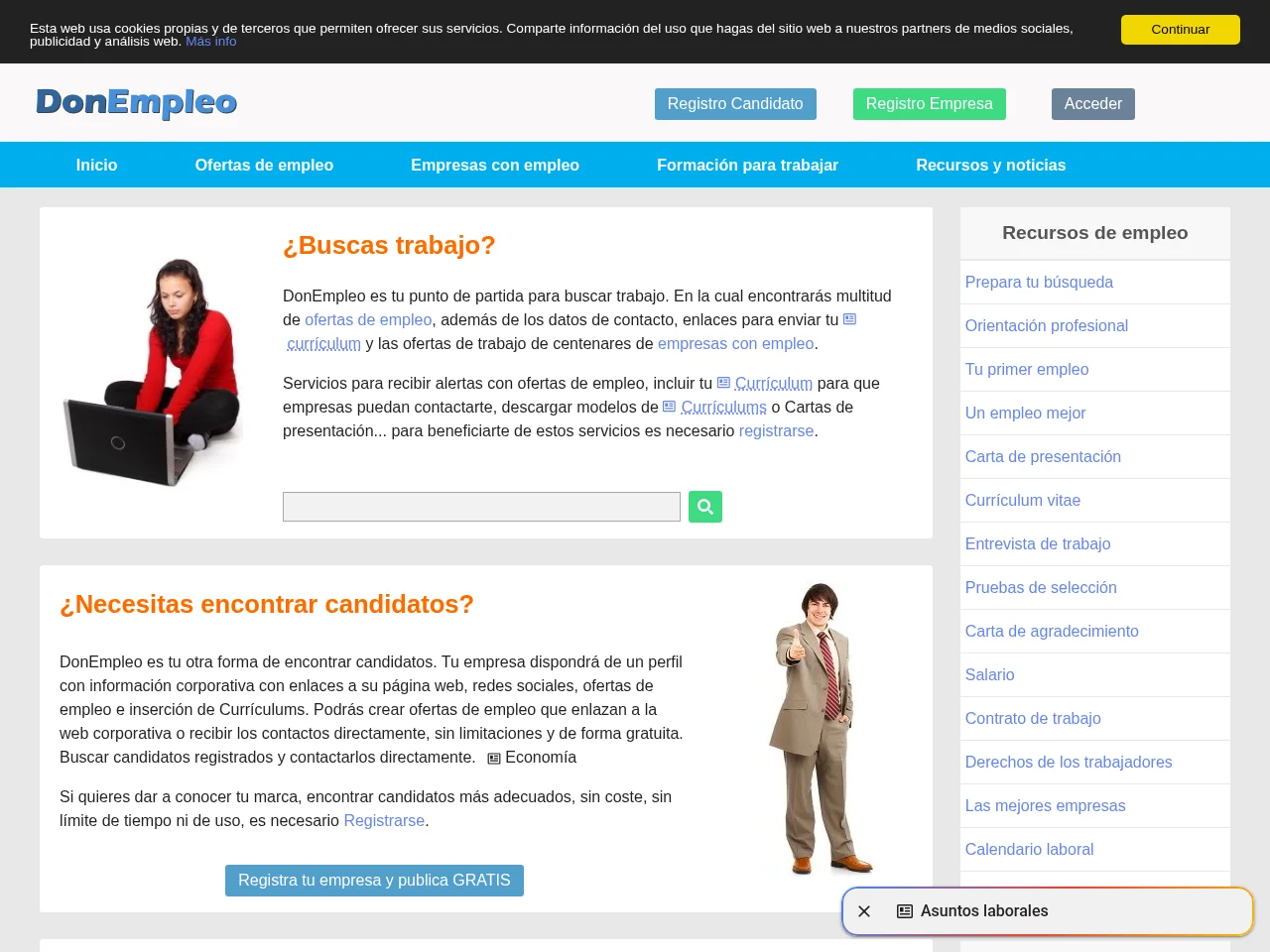 DonEmpleo job board platform screenshot showing job search interface