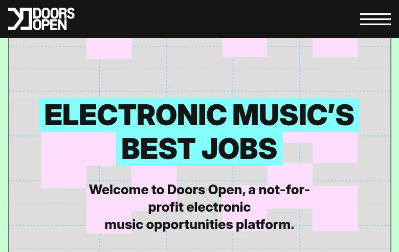 Doors Open job board platform screenshot showing job search interface
